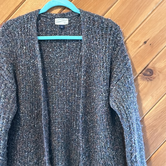 Universal thread wool blend chunky knit gray multi colored long cardigan - Picture 2 of 6